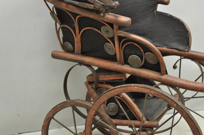 Antique Victorian Bentwood Small Child Size Decorative Baby Buggy Carriage