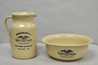 Hegeman & Co. Large Pitcher w Basin 1837 Stoneware Drugs Medicines NY Apothecary