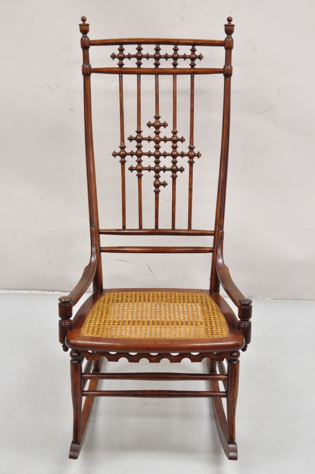 Victorian Aesthetic Movement Chestnut Stick & Ball Spindle Rocker Rocking Chair