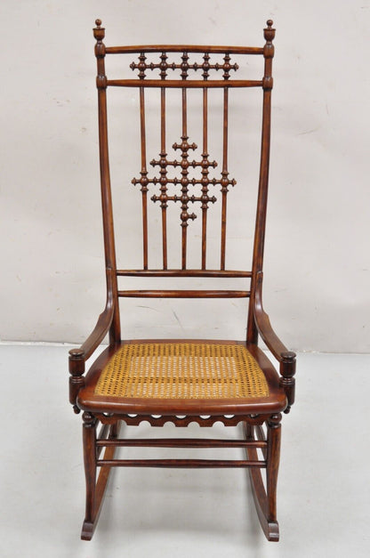 Victorian Aesthetic Movement Chestnut Stick & Ball Spindle Rocker Rocking Chair