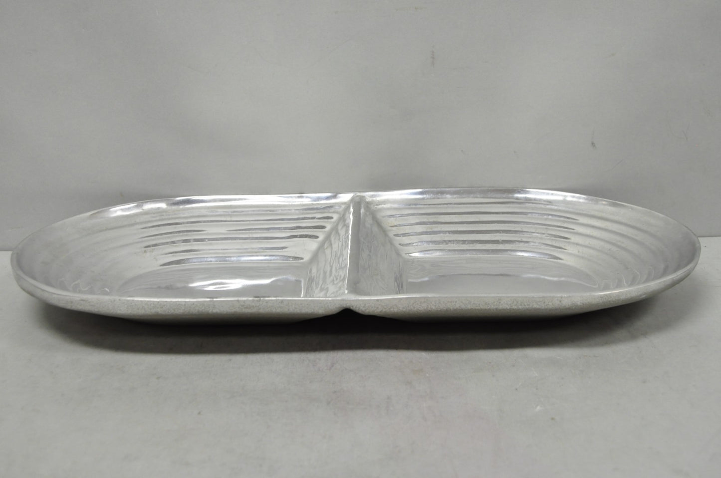Vintage Mid Century Modern Art Deco Cast Aluminum 2 Section Serving Dish Platter