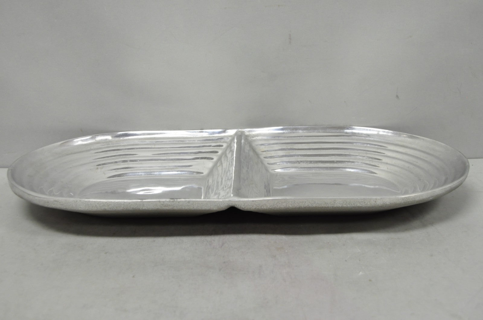 Vintage Mid Century Modern Art Deco Cast Aluminum 2 Section Serving Dish Platter