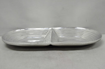 Vintage Mid Century Modern Art Deco Cast Aluminum 2 Section Serving Dish Platter