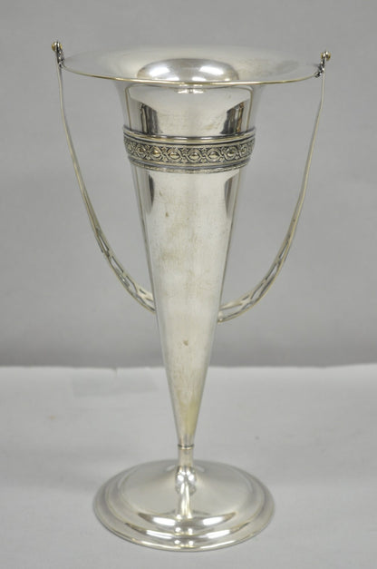 Vintage Victorian Silver Plated Trumpet Flower Vase with Reticulated Handle