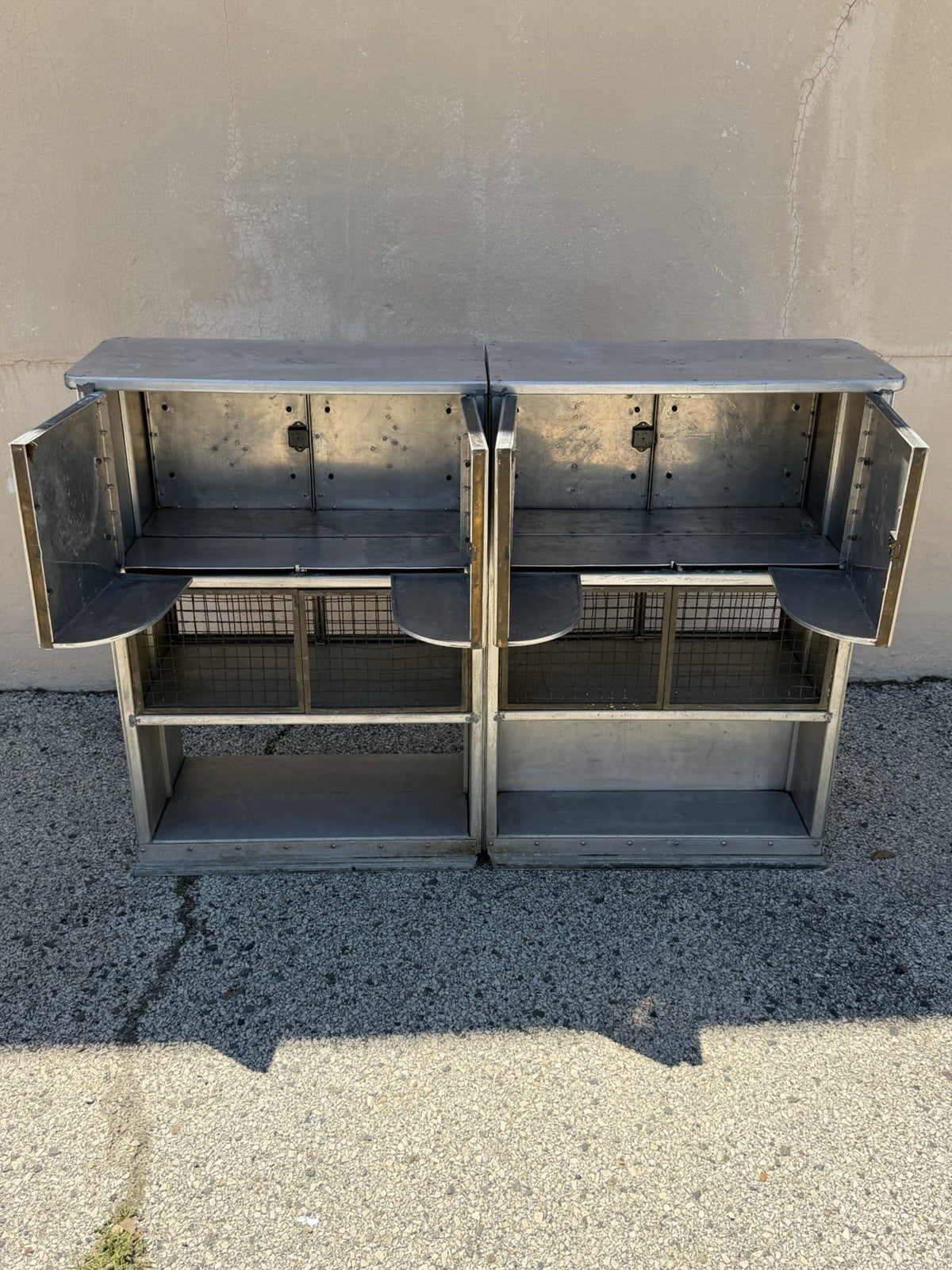 Antique Art Deco Steel Metal Dual Sided Dental Medical Cabinets Bar - a Pair