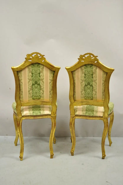 Vintage French Louis XV Style Gold Giltwood Carved Boudoir Side Chairs - a Pair