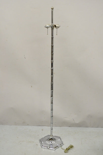 Vintage Hollywood Regency Faux Bois Faux Bamboo Chrome Lotus Floor Lamp