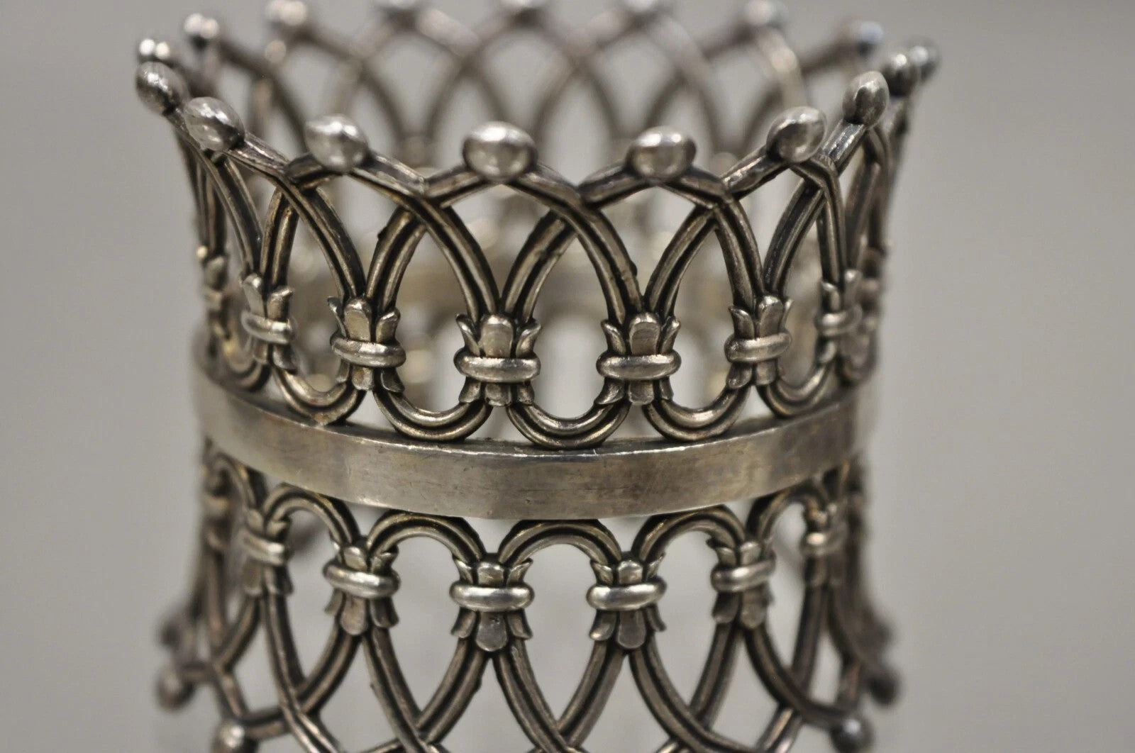 Antique English Victorian Silver Plated Fretwork Crown Napkin Rings - a Pair