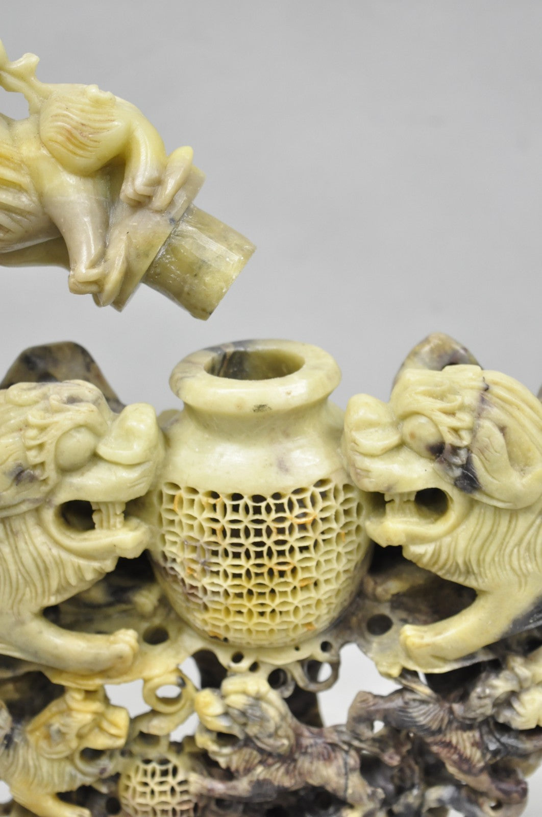 Vintage Chinese Carved Soapstone Foo Dog Figural Incense Burner Sculpture