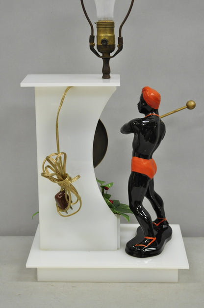 Vintage Mid Century Modern Figural African Black Male w/ Gong Acrylic Table Lamp