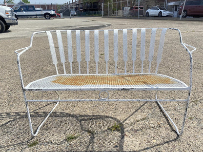 Vintage Mid Century Modern Wrought Iron Sculptural Garden Patio Loveseat Sofa