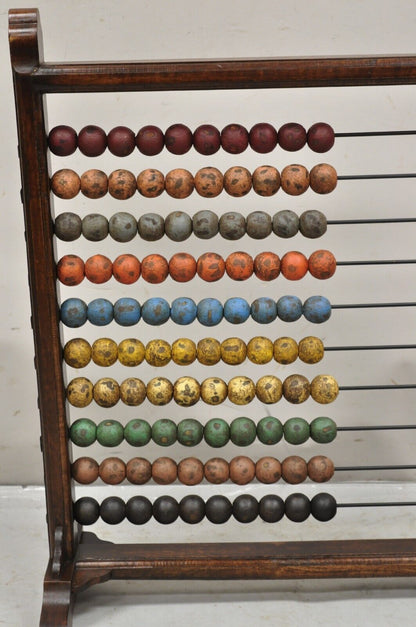 Large Vintage Mongolian Wooden Math Abacus with Painted Wooden Balls
