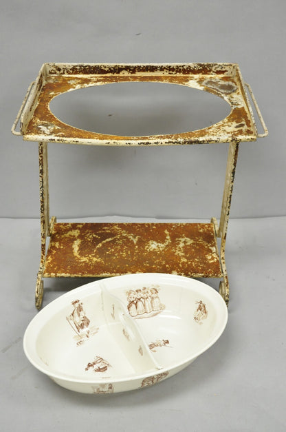Antique French Victorian Child's Wrought Iron Wash Stand w/ K&G Luneville Basin