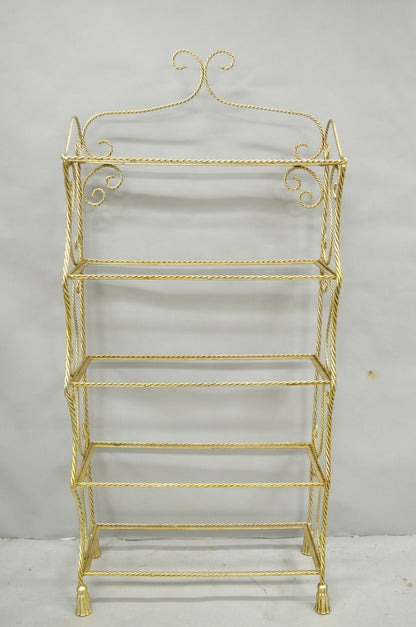 Vintage Italian Hollywood Regency Silver Gilt Iron Rope & Tassel 5 Tier Etagere