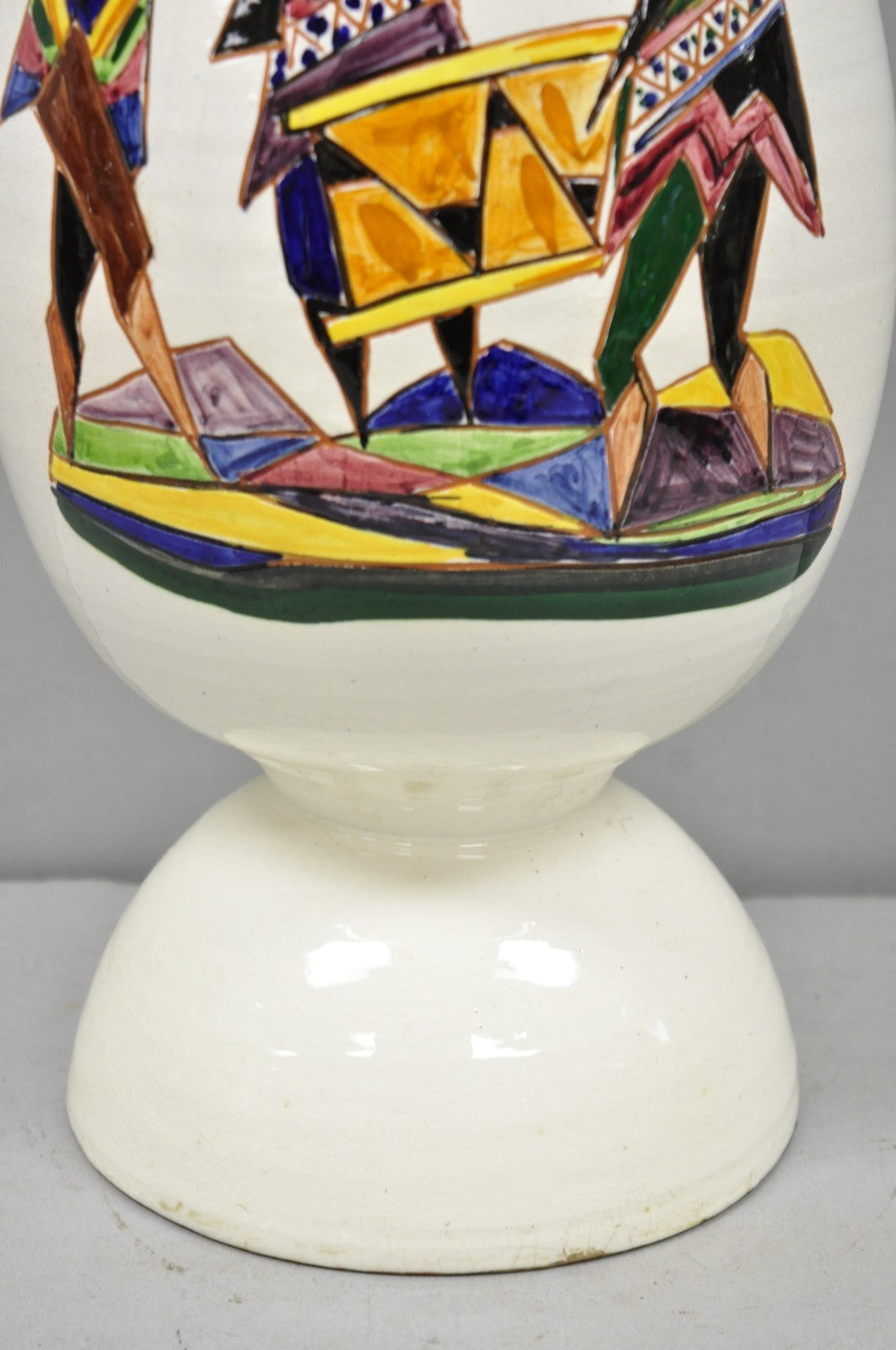 Vintage Italian Mid Century Modern Terracotta Pottery "Peru" Painted Table Lamp