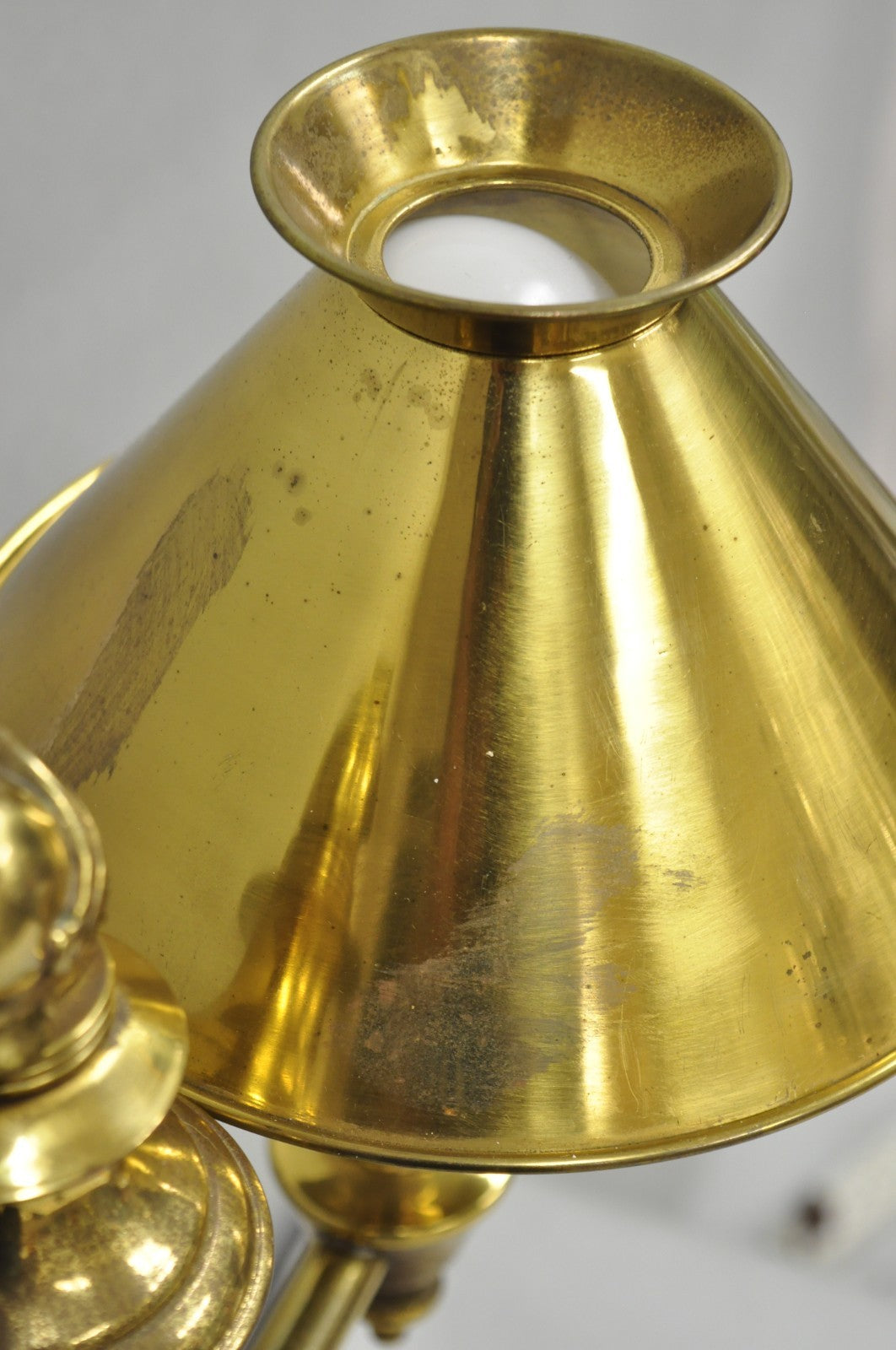 Vintage French Empire Brass Metal Bouillotte Desk Table Lamp w/ Spartan Helmet
