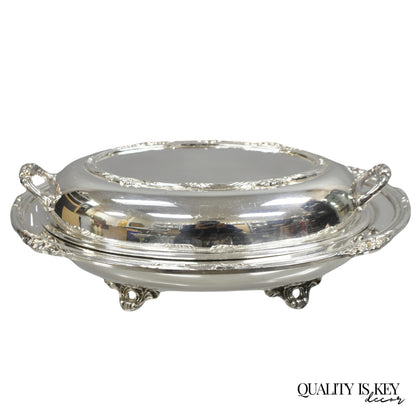 Vintage English Silver Mfg Silver Plated Covered Vegetable Serving Dish On Feet