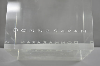 Donna Karan "Chaos" Heavy Acrylic Lucite Cube Perfume Retail Pedestal Display