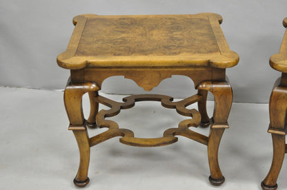 Vintage Baker Regency Style Burlwood Walnut Low Side End Tables - a Pair