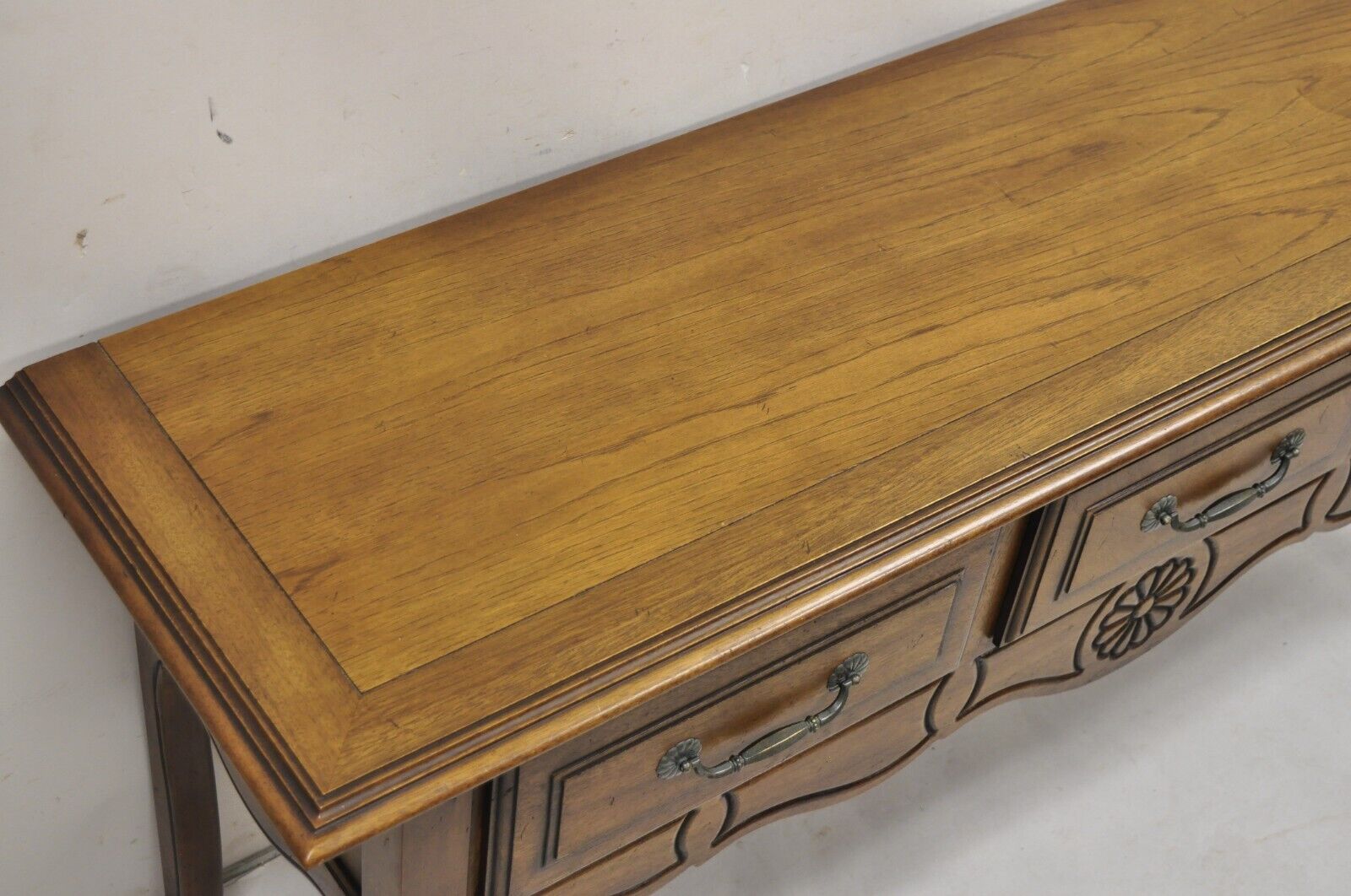 Century French Country Provincial Style Carved Oak & Pecan Wood Sideboard Buffet