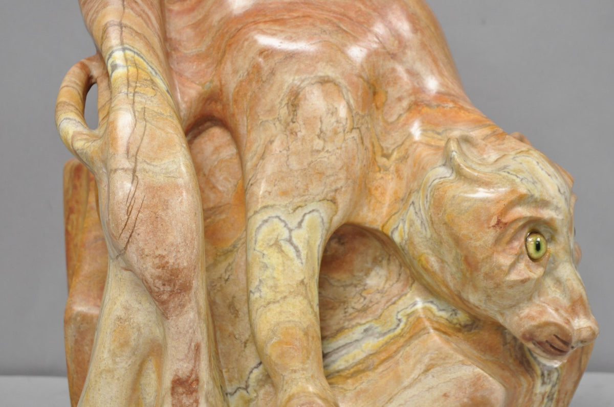 Vintage Seymour Shuren Modern Pink Carved Marble Abstract Panther Cat Sculpture