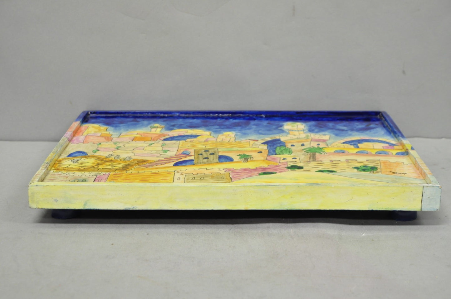 Vintage Yair Emanuel Judaica Hand Painted Wood Challah Board Made in Israel