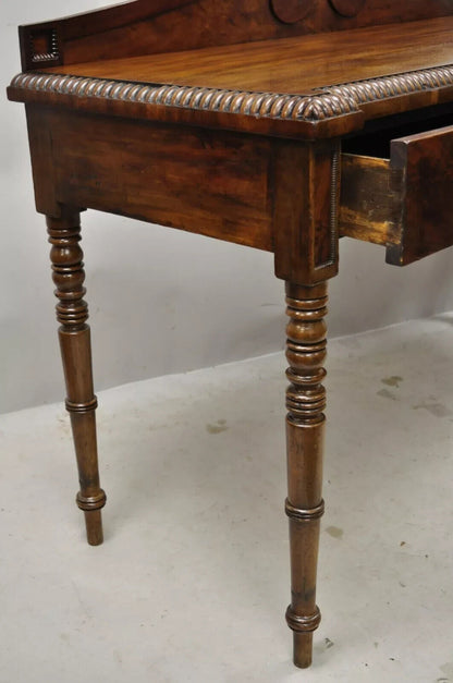 Antique English Regency Carved Crotch Mahogany Sideboard Buffet Console Table