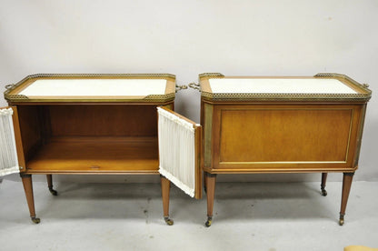 French Neoclassical Regency Mahogany & Bronze Bar Server Cabinet Tables - Pair