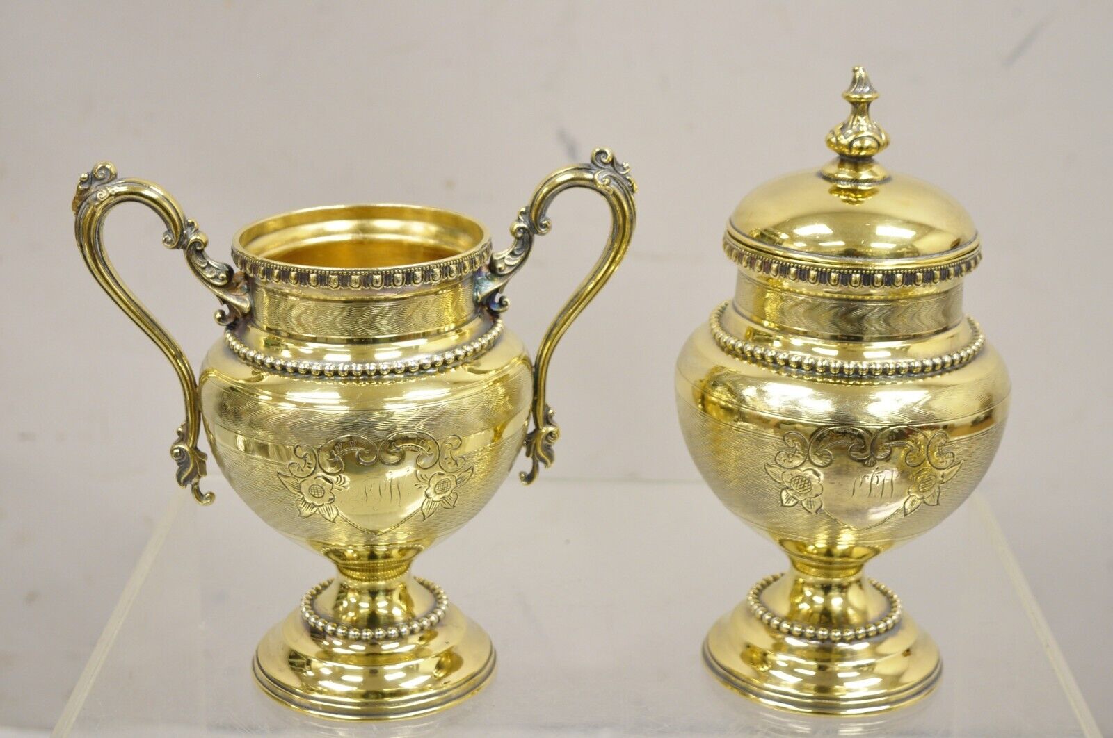 Meriden Victorian Gold Plated Ornate Tea Set w/ "PPW" Monogram - 5 Pc Set
