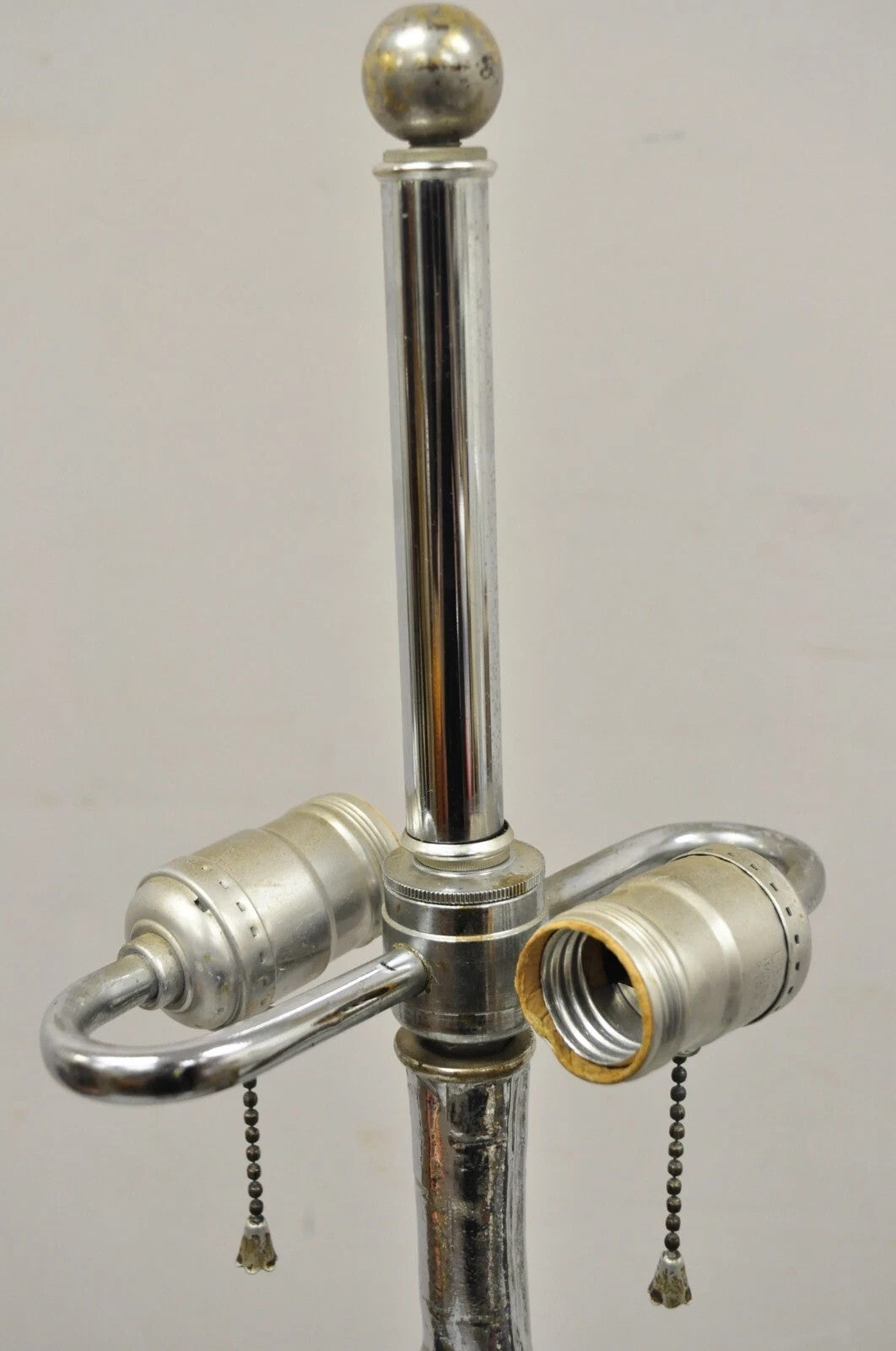 Vintage Hollywood Regency Faux Bois Bamboo Chrome Lotus Base Pole Floor Lamp