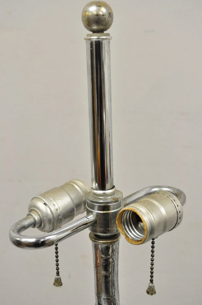 Vintage Hollywood Regency Faux Bois Bamboo Chrome Lotus Base Pole Floor Lamp