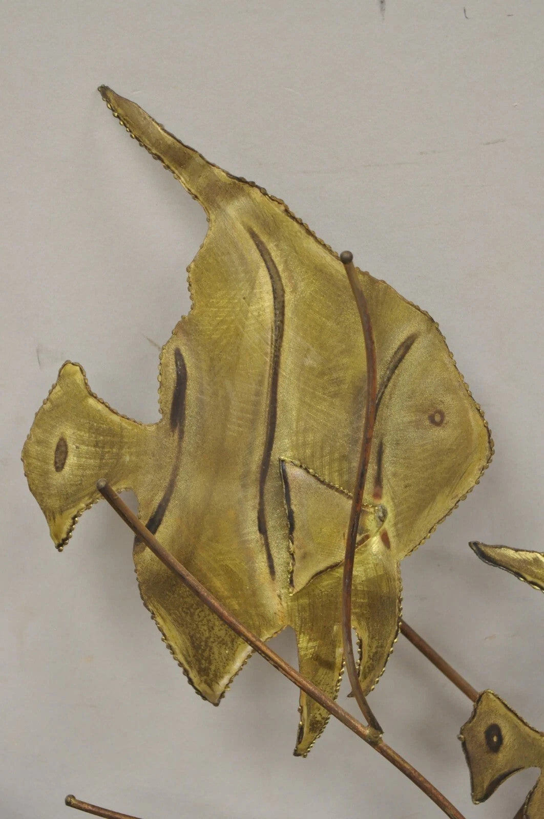 Vintage Bergasse Mid Century Modern Brass Metal "School of Fish" Wall Sculpture