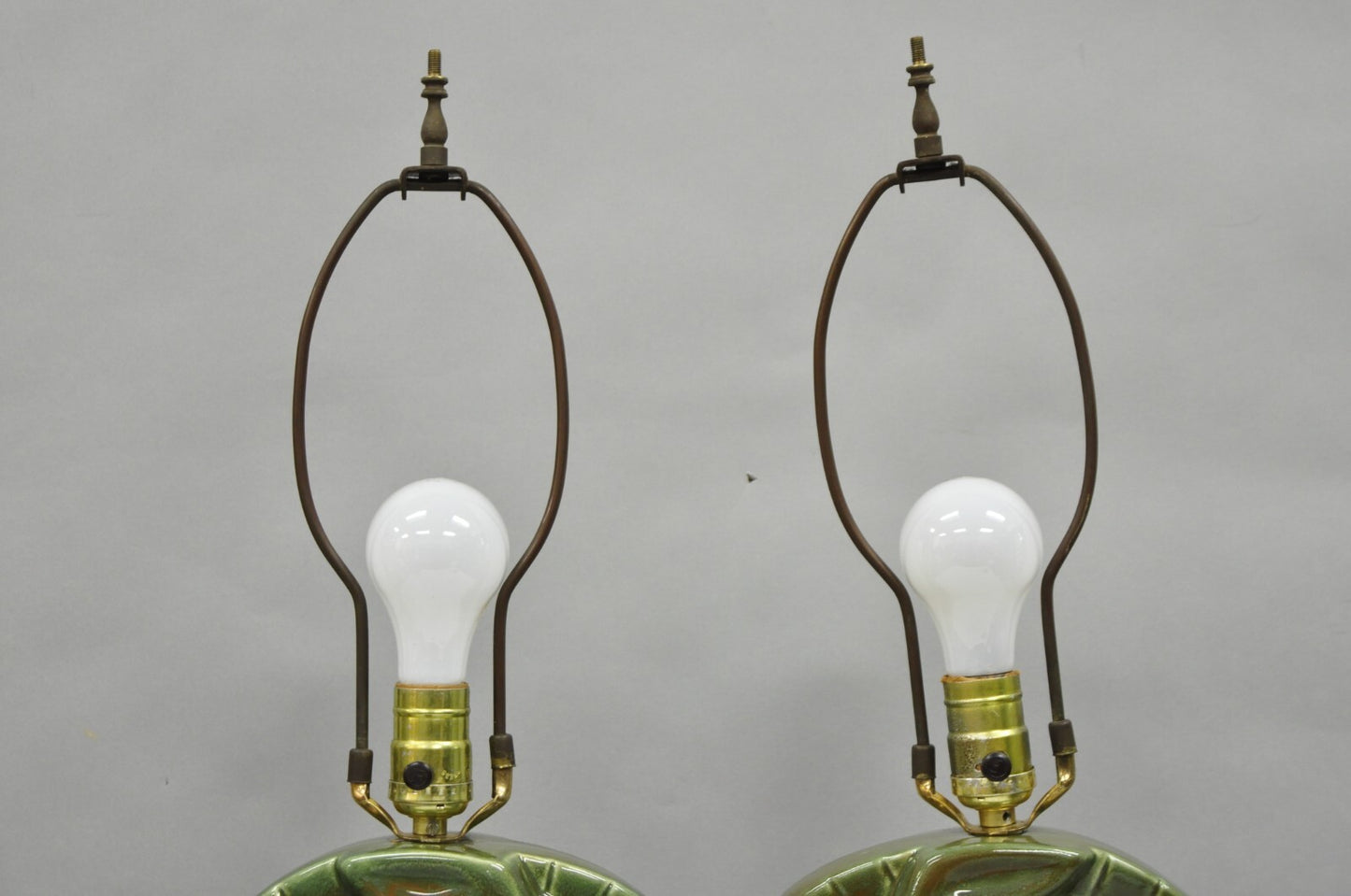 Vintage Mid Century Modern Green Glazed Ceramic Horse Head Table Lamps - a Pair