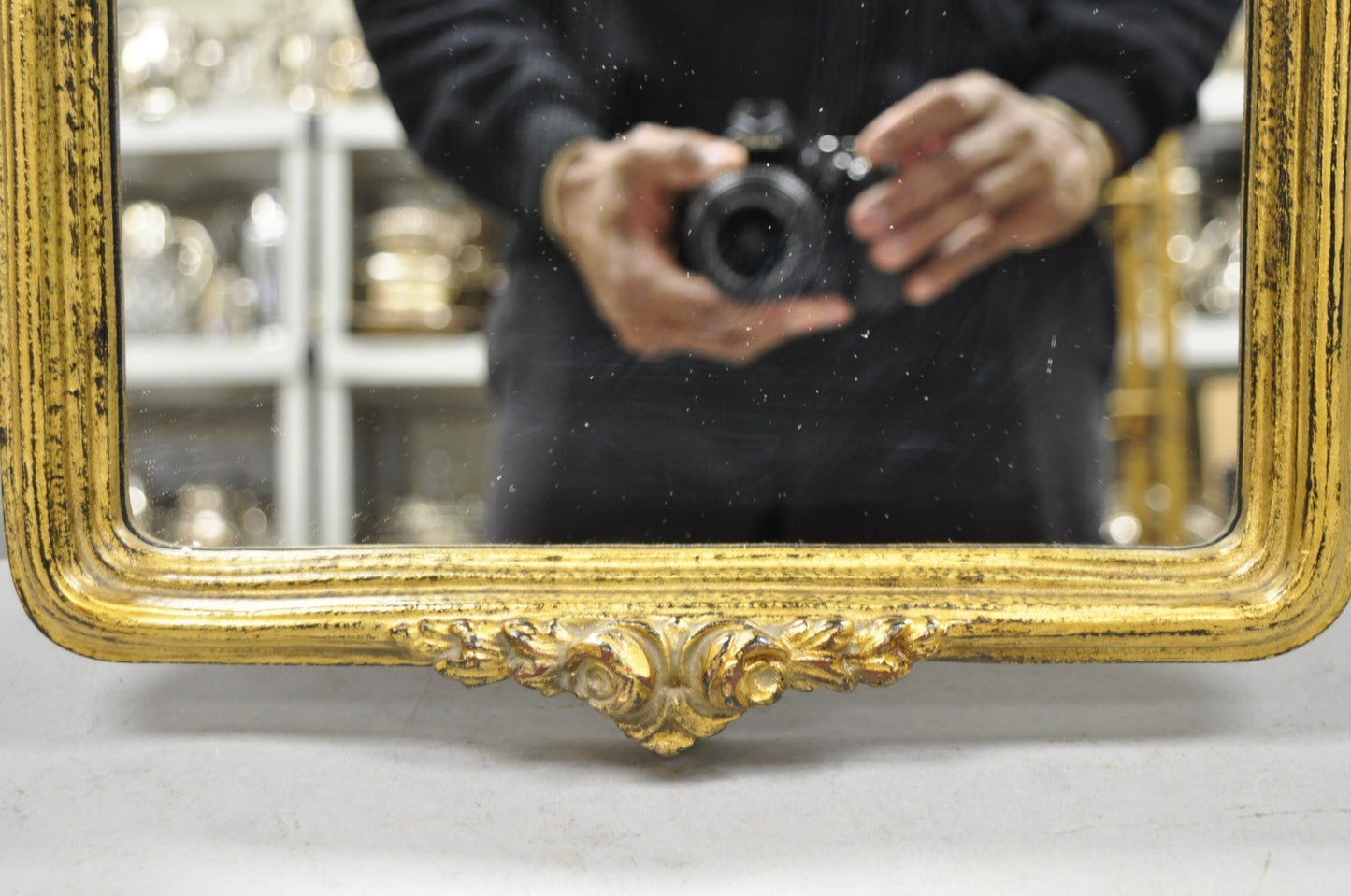 Vintage Bombay Co French Victorian Gold Ribbon Small Narrow Arch Wall Mirror