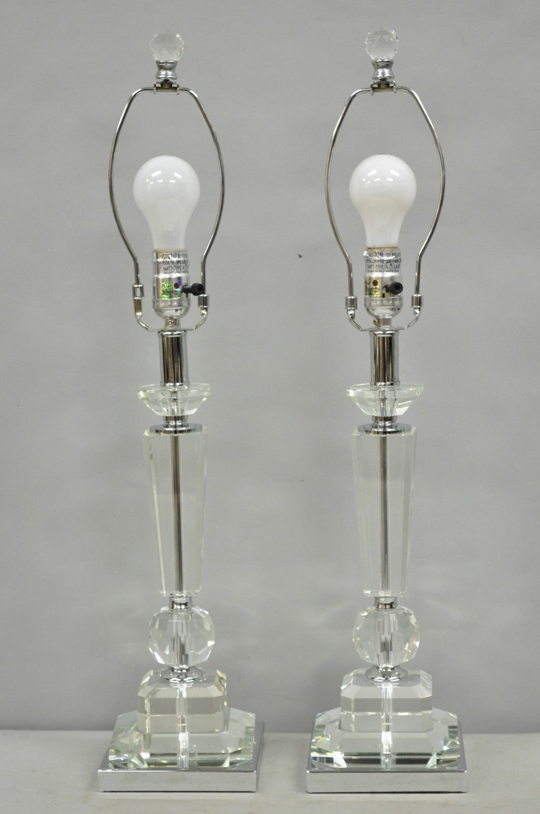 Contemporary Modern Hollywood Regency Glamorous Lead Crystal Table Lamp - a Pair