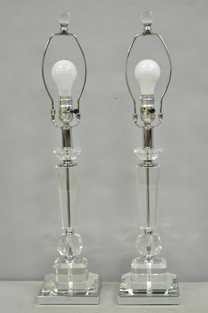 Contemporary Modern Hollywood Regency Glamorous Lead Crystal Table Lamp - a Pair