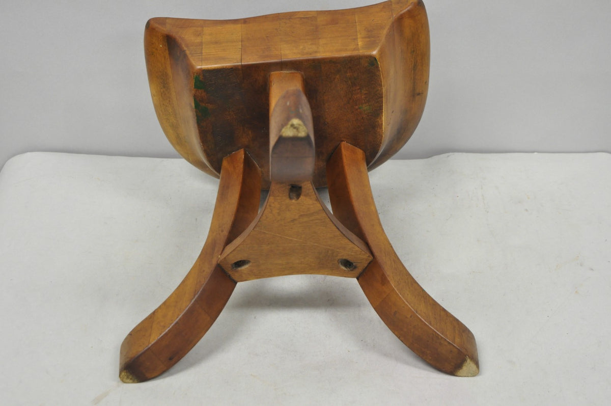 Vintage Mid Century Modern Mahogany Adolf Loos Theban Style Tripod Saddle Stool