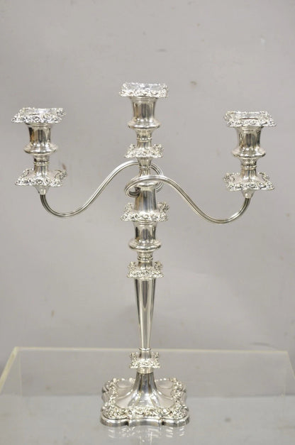 Antique Gorham Floral Repousse Twin Arm Silver Plated Candlestick Candelabra