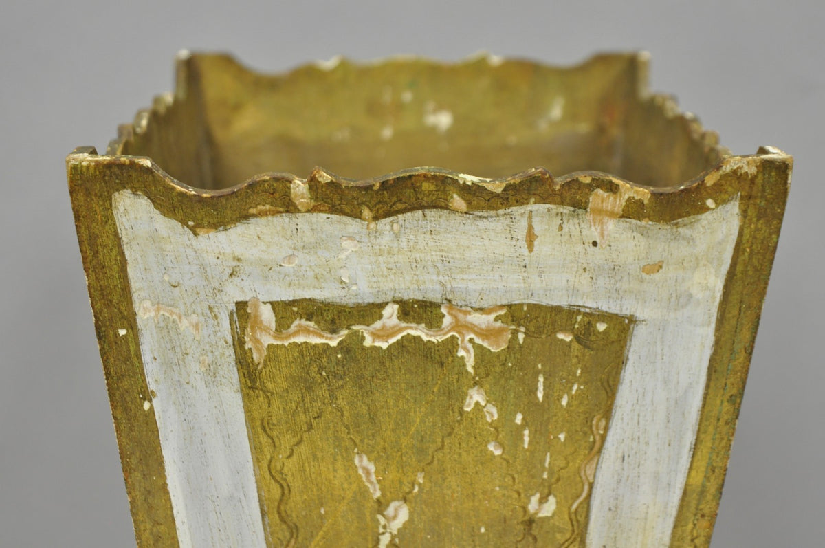 Vintage Italian Florentine Hollywood Regency Gilt Giltwood Wastebasket Trash Can