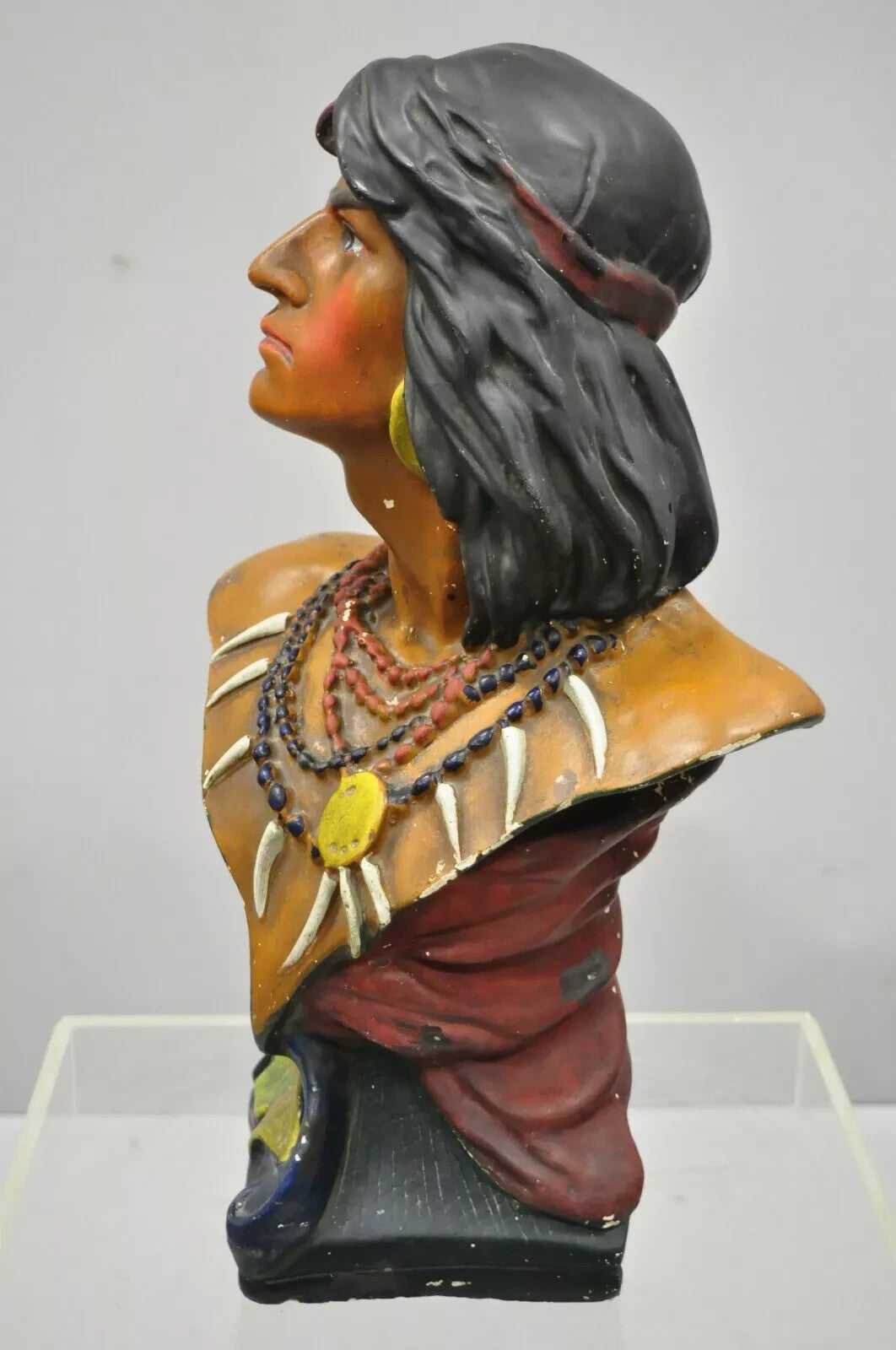 Vintage Hiawatha Native American Chalkware Cigar Store 20" Sculpture Bust Figure