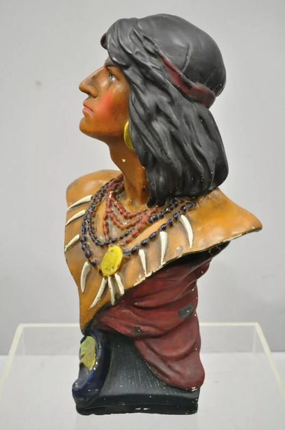 Vintage Hiawatha Native American Chalkware Cigar Store 20" Sculpture Bust Figure