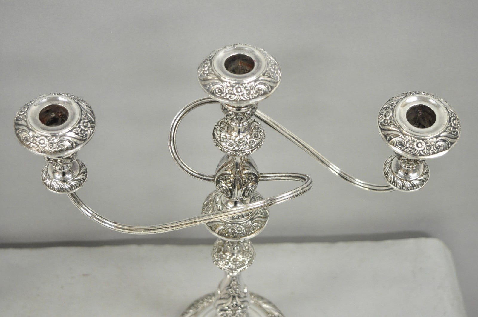 Heritage 1847 Rogers Bros 9416 Silver Plated 3 Arm Ornate Candelabra - a Pair