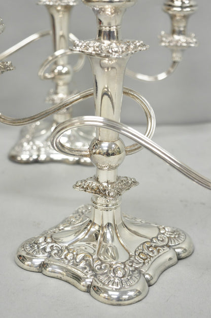Antique E.G. Webster Victorian Silver Plated Scrolling 3 Arm Candelabra - a Pair
