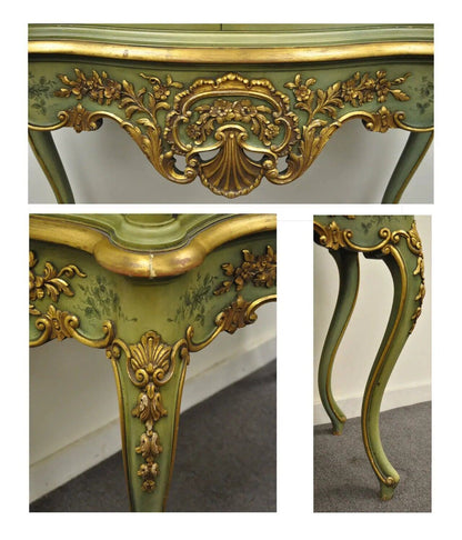 Antique French Louis XV Italian Rococo Style Hand Painted Green Cupboard Cabinet