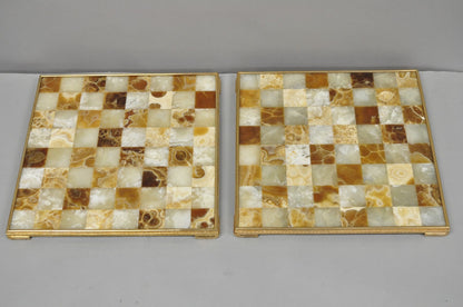 Vintage Mid Century Modern Mosaic Brown Onyx Stone Chess Game Checkerboard