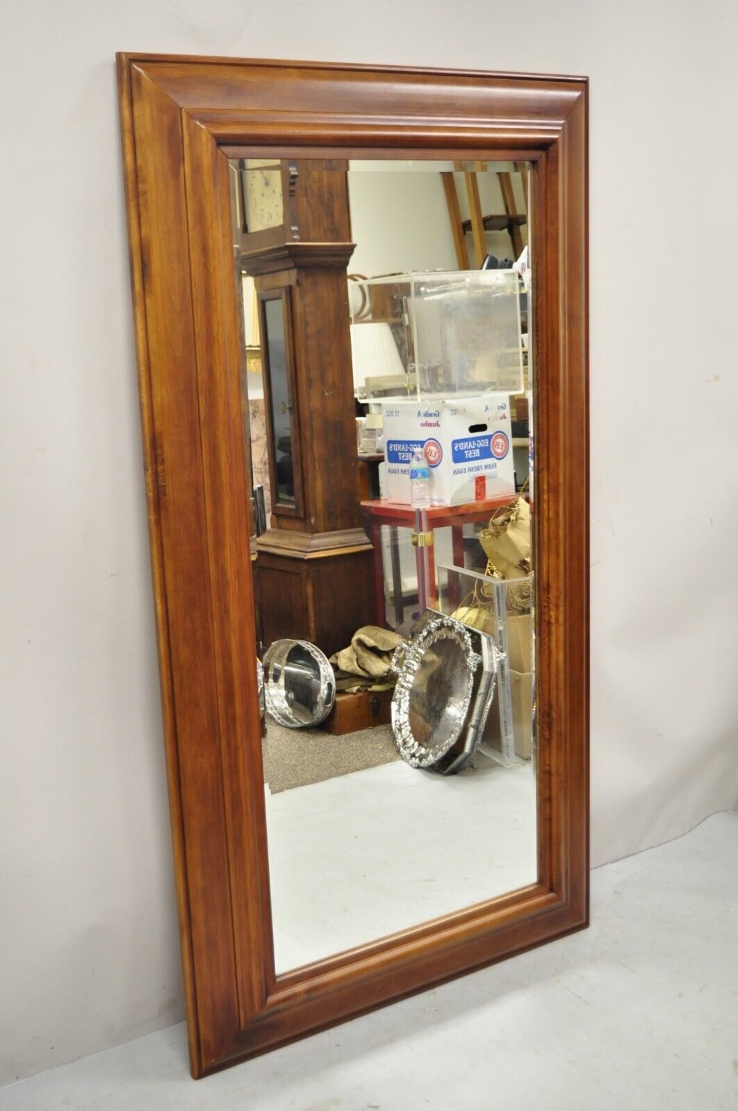 Large Cherry Wood Frame Beveled Glass 65" Standing Dressing Hall Mirror