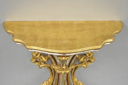 Vintage Italian Rococo Silver & Gold Giltwood Carved Large Wall Shelf Bracket