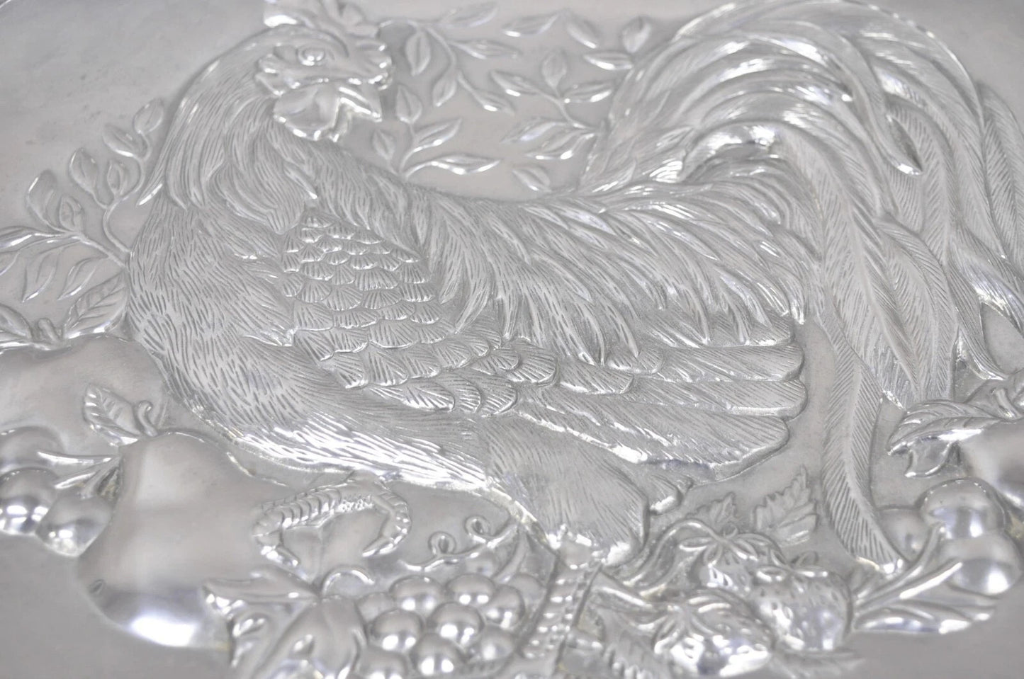 Vintage Lenox Retired Large Rooster Pewter Metal Holiday Serving Platter Tray