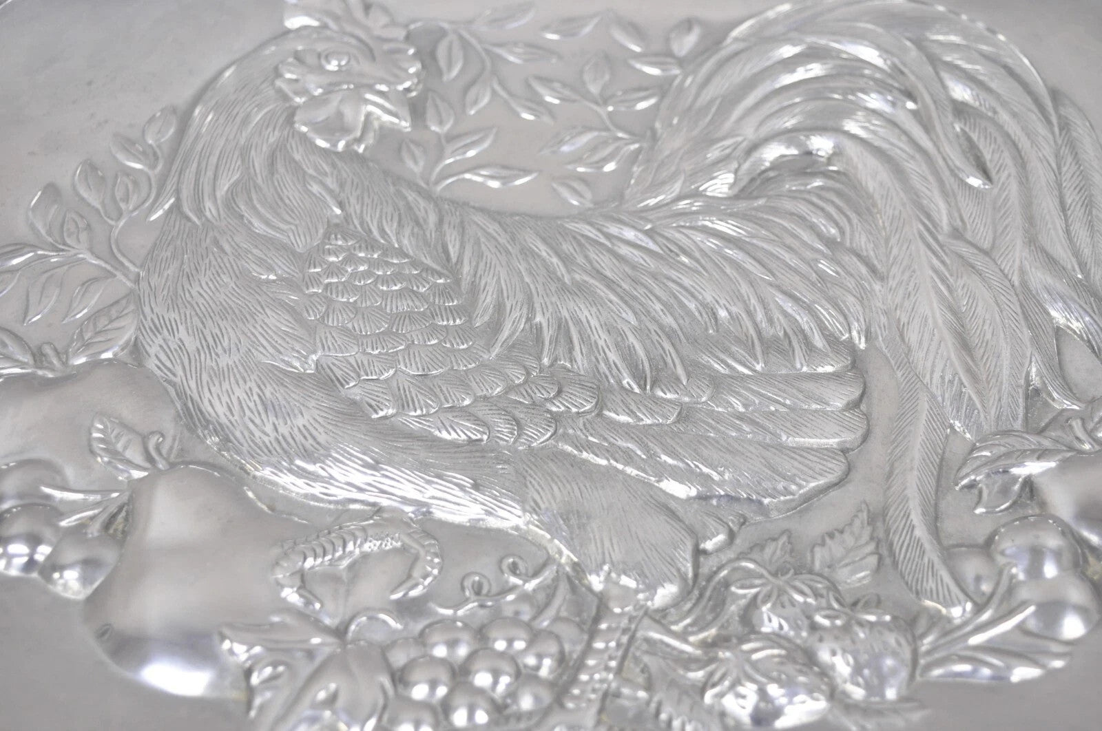 Vintage Lenox Retired Large Rooster Pewter Metal Holiday Serving Platter Tray