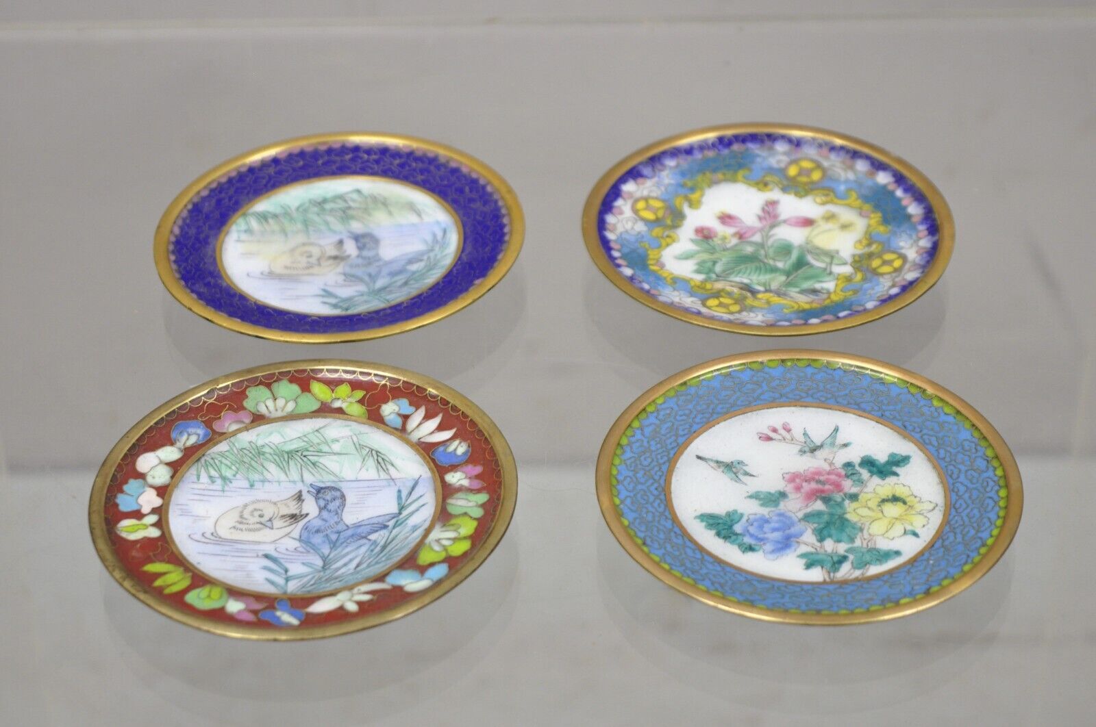 Vintage Brass Enamel Cloisonne Small Trinket Dish Set - Mixed Colors